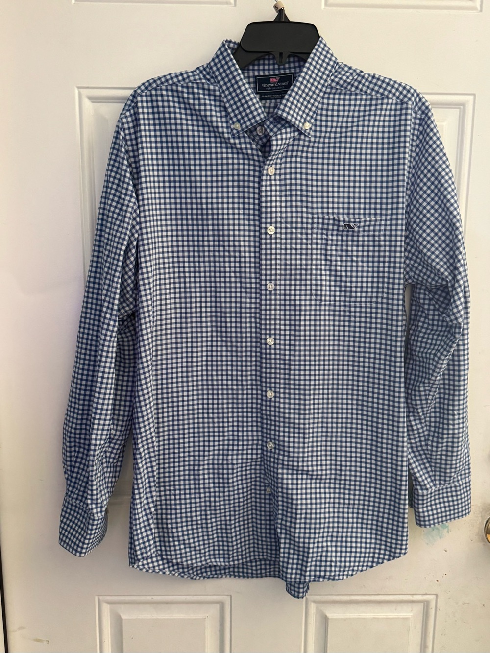 Vineyard Vines Men’s Blue and White Gingham Button-Down Shirt